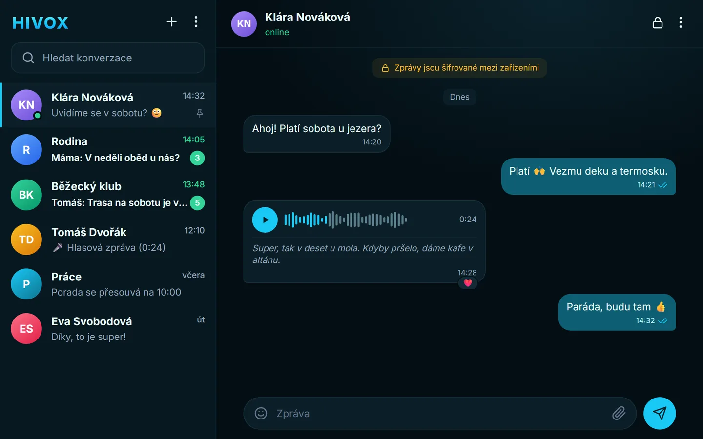 HIVOX Web v prohlížeči: konverzace
